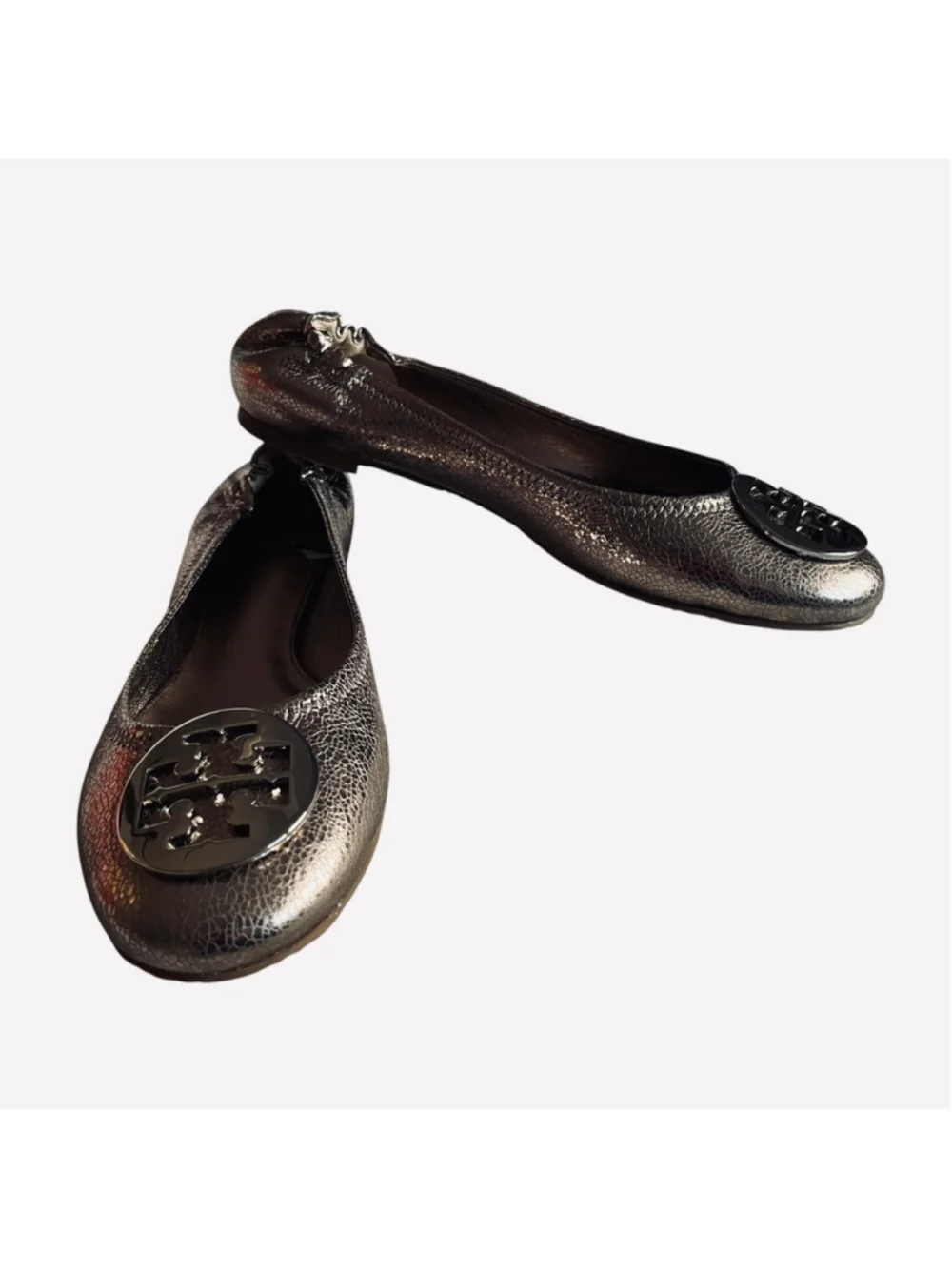Tory Burch Metal Luna Silver REVA Ballet Flats Size 11